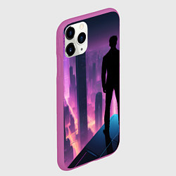 Чехол iPhone 11 Pro матовый Человек смотрящий на ночной мегаполис, цвет: 3D-фиолетовый — фото 2
