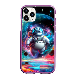 Чехол iPhone 11 Pro матовый Astronaut Totoro in neon space - ai art fantasy