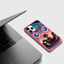 Чехол iPhone 11 Pro матовый Дикий робот и птенец, цвет: 3D-малиновый — фото 2
