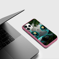 Чехол iPhone 11 Pro матовый Дикий робот в кустах, цвет: 3D-малиновый — фото 2