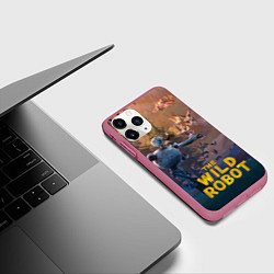 Чехол iPhone 11 Pro матовый Бегущий дикий робот, цвет: 3D-малиновый — фото 2