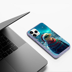 Чехол iPhone 11 Pro матовый Новогодняя змея в свитере, цвет: 3D-светло-сиреневый — фото 2