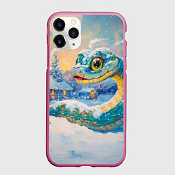 Чехол iPhone 11 Pro матовый Большая зеленая змея во дворе, цвет: 3D-малиновый