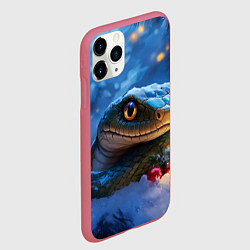 Чехол iPhone 11 Pro матовый Новогодняя змея и шарики, цвет: 3D-малиновый — фото 2
