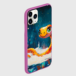 Чехол iPhone 11 Pro матовый Змейка в зимнем лесу, цвет: 3D-фиолетовый — фото 2