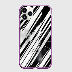 Чехол iPhone 11 Pro матовый Платиновые и черные полосы, цвет: 3D-фиолетовый