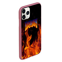 Чехол iPhone 11 Pro матовый Doom fire steel logo, цвет: 3D-малиновый — фото 2