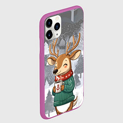 Чехол iPhone 11 Pro матовый Олень с кофе в лесу, цвет: 3D-фиолетовый — фото 2