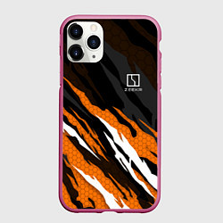 Чехол iPhone 11 Pro матовый Zeekr - оранжевый гексагон, цвет: 3D-малиновый