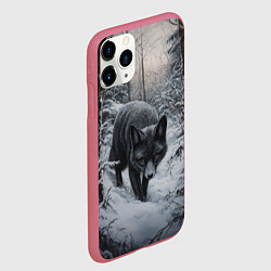 Чехол iPhone 11 Pro матовый Настороженный черный лис, цвет: 3D-малиновый — фото 2