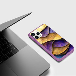 Чехол iPhone 11 Pro матовый Фиолетовые и золотые волны, цвет: 3D-фиолетовый — фото 2