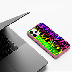 Чехол iPhone 11 Pro матовый Marshmello pattern neon steel, цвет: 3D-малиновый — фото 2