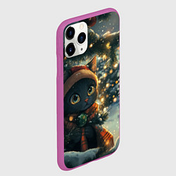 Чехол iPhone 11 Pro матовый Новогодний черный котик, цвет: 3D-фиолетовый — фото 2