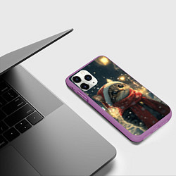 Чехол iPhone 11 Pro матовый Котик на новогодней улице, цвет: 3D-фиолетовый — фото 2
