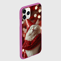 Чехол iPhone 11 Pro матовый Новогодний довольный кот, цвет: 3D-фиолетовый — фото 2