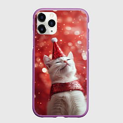 Чехол iPhone 11 Pro матовый Новогодняя довольный котик, цвет: 3D-фиолетовый