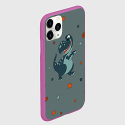 Чехол iPhone 11 Pro матовый Смешной динозавр и звезды, цвет: 3D-фиолетовый — фото 2
