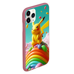 Чехол iPhone 11 Pro матовый Пикачу на сладкой планете - нейроарт, цвет: 3D-малиновый — фото 2