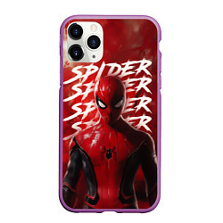 Чехол iPhone 11 Pro матовый Spider-man red background, цвет: 3D-фиолетовый