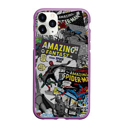 Чехол iPhone 11 Pro матовый Spider-man comics, цвет: 3D-фиолетовый