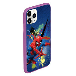 Чехол iPhone 11 Pro матовый Spider-man with a spider web, цвет: 3D-фиолетовый — фото 2