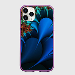 Чехол iPhone 11 Pro матовый Фрактальный узор голубой