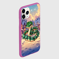 Чехол iPhone 11 Pro матовый Новогодняя зеленая змея 2025, цвет: 3D-фиолетовый — фото 2