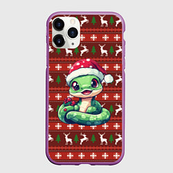 Чехол iPhone 11 Pro матовый Новогодняя змейка символ 2025, цвет: 3D-фиолетовый