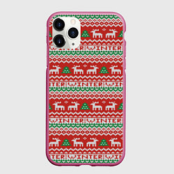 Чехол iPhone 11 Pro матовый Deer christmas pattern, цвет: 3D-малиновый