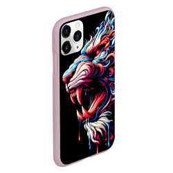 Чехол iPhone 11 Pro матовый Фантазийный красочный тигр - ирезуми, цвет: 3D-розовый — фото 2