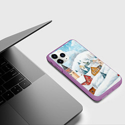 Чехол iPhone 11 Pro матовый Деревенские новогодние домики, цвет: 3D-фиолетовый — фото 2