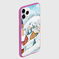 Чехол iPhone 11 Pro матовый Деревенские новогодние домики, цвет: 3D-фиолетовый — фото 2