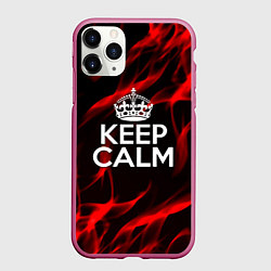 Чехол iPhone 11 Pro матовый Keep calm flame red, цвет: 3D-малиновый