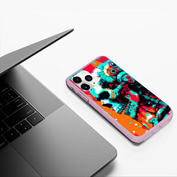 Чехол iPhone 11 Pro матовый Cyber skull sketch - ai art fantasy, цвет: 3D-розовый — фото 2