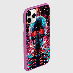 Чехол iPhone 11 Pro матовый Neon cyber skull - ai art fantasy, цвет: 3D-фиолетовый — фото 2