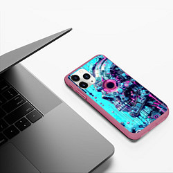 Чехол iPhone 11 Pro матовый Cyber skull - blots sketch, цвет: 3D-малиновый — фото 2