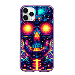 Чехол iPhone 11 Pro матовый Neon skull - ai art fantasy