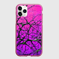 Чехол iPhone 11 Pro матовый Чёрные волокна и фиолетовый градиент абстракция, цвет: 3D-малиновый