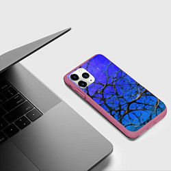 Чехол iPhone 11 Pro матовый Чёрные волокна и синий фон абстракция, цвет: 3D-малиновый — фото 2