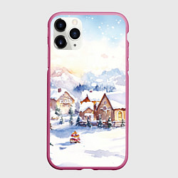 Чехол iPhone 11 Pro матовый Новогодний снежный город, цвет: 3D-малиновый