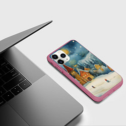 Чехол iPhone 11 Pro матовый Новогодние дома ночью, цвет: 3D-малиновый — фото 2