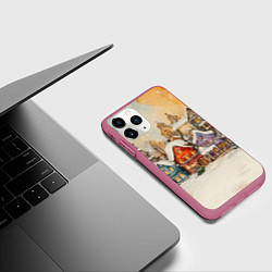 Чехол iPhone 11 Pro матовый Новогодний городской пейзаж, цвет: 3D-малиновый — фото 2