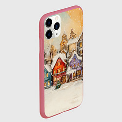 Чехол iPhone 11 Pro матовый Новогодний городской пейзаж, цвет: 3D-малиновый — фото 2