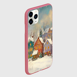 Чехол iPhone 11 Pro матовый Новогодний уютный городок, цвет: 3D-малиновый — фото 2