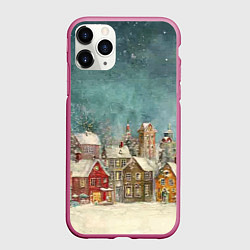 Чехол iPhone 11 Pro матовый Новогодний вечер в городе, цвет: 3D-малиновый