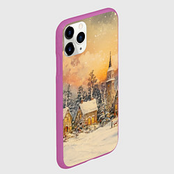 Чехол iPhone 11 Pro матовый Новогодний небольшой городок, цвет: 3D-фиолетовый — фото 2
