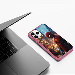 Чехол iPhone 11 Pro матовый Spider-man new year, цвет: 3D-малиновый — фото 2