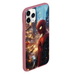 Чехол iPhone 11 Pro матовый Spider-man new year, цвет: 3D-малиновый — фото 2