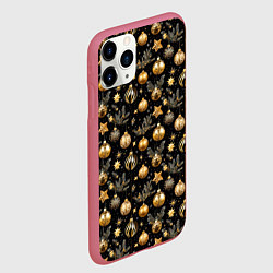 Чехол iPhone 11 Pro матовый Золотые новогодние шары, цвет: 3D-малиновый — фото 2