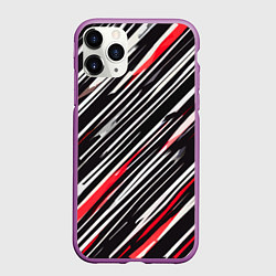 Чехол iPhone 11 Pro матовый Диагональные красно-белые полосы на чёрном фоне